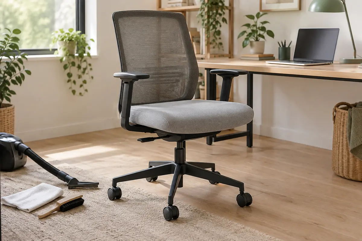 Chaise de bureau en tissu et maille avec chiffon et brosse douce pour un entretien délicat