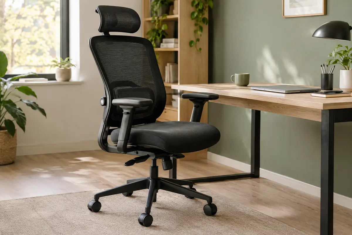 Chaise de bureau à dossier en maille, assise rembourrée, soutien lombaire réglable et roulettes